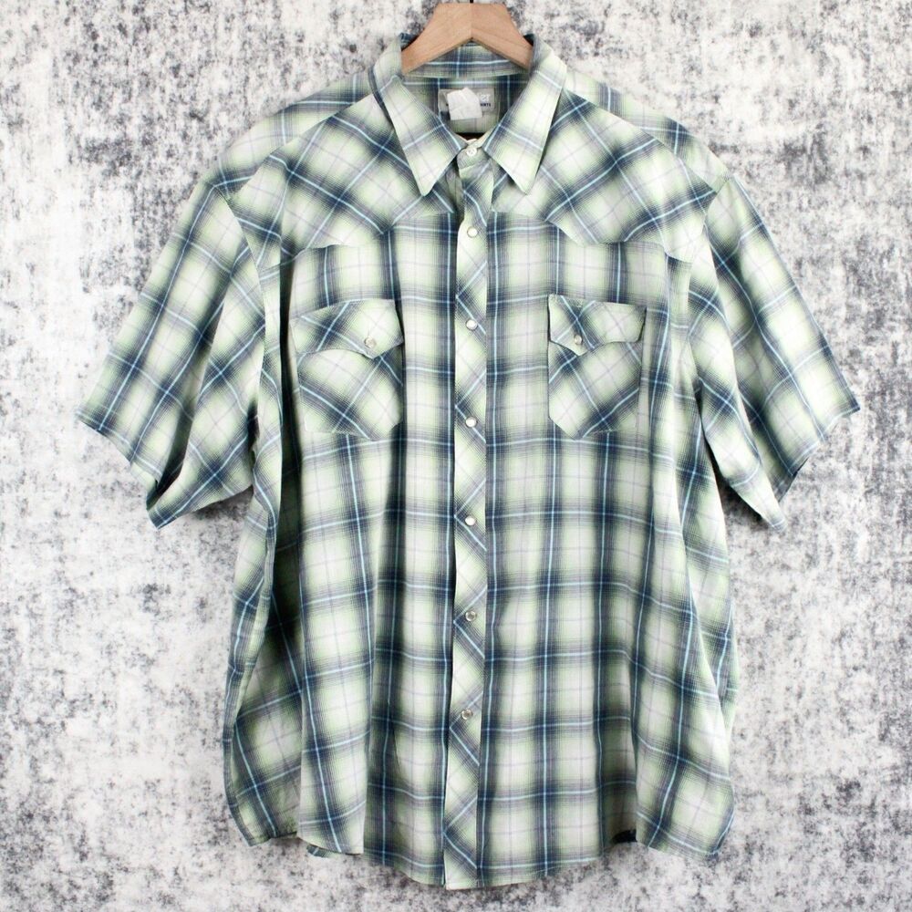 Vintage Wrangler Wrancher 3XL Pearl Snap Western Plaid Shirt Short Sleeve